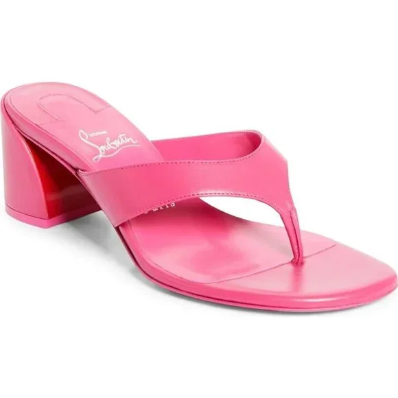 Christian Louboutin JANETONGA 55  Leather Thong Mule Sandals Heels Shoes - Picture 2 of 14